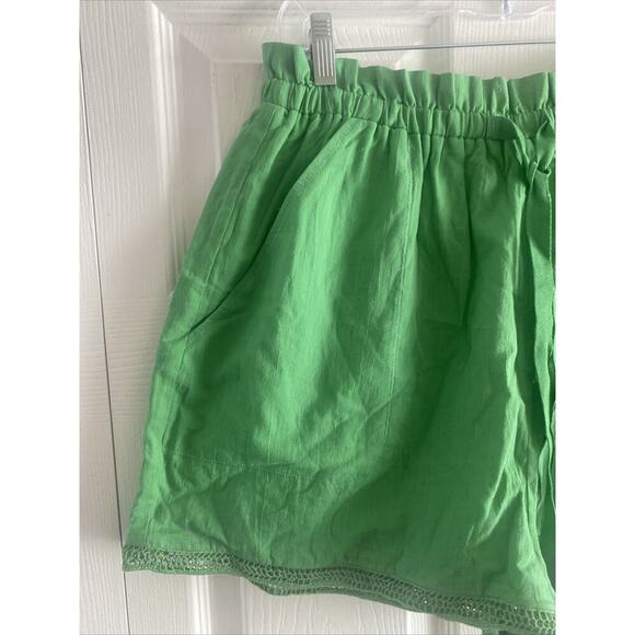 Joie Women's Medium Green Shorts Paperbag Tie Waist Lace Hem - Picture 2 of 7